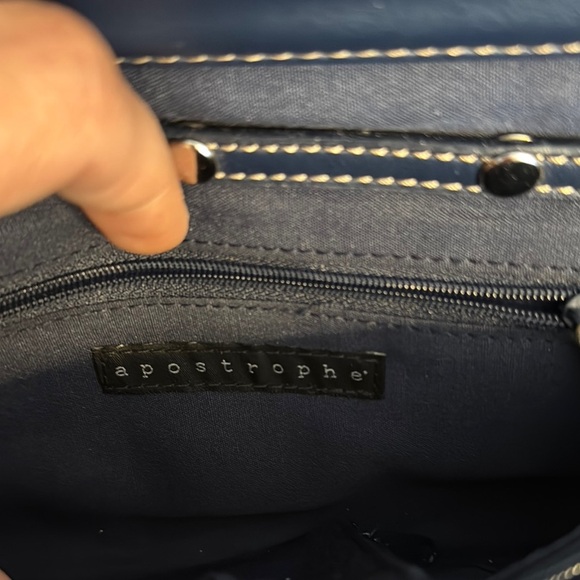 Leather Blue Wristlet Clutch with Structured Design - Picture 9 of 9